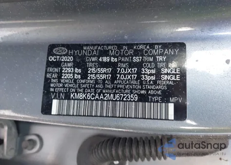 2021 Hyundai Kona Sel Plus from USA, damaged, VIN KM8K6CAA2MU672359